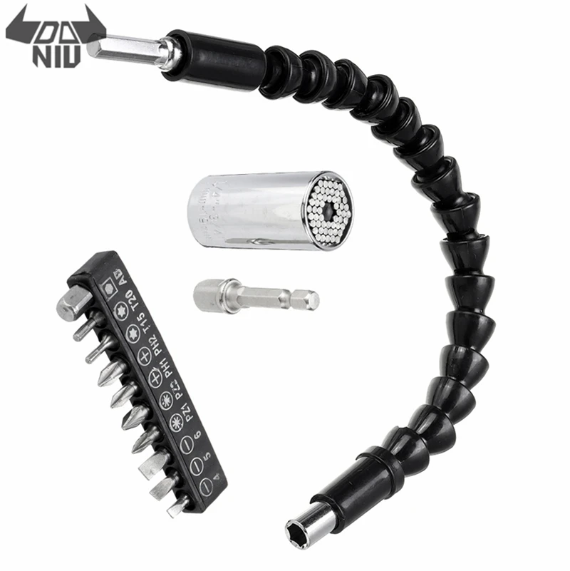 

DANIU 12 шт/комплект 7-19 мм торцевой ключ с отверткой биты 290 мм гибкий вал удлинитель отвертка бит ручной Ремонт набор инструментов