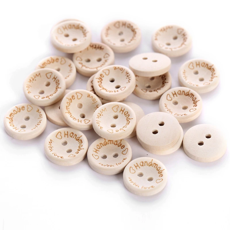24 шт./лот деревянные пуговицы натурального цвета ручной работы с надписью love для