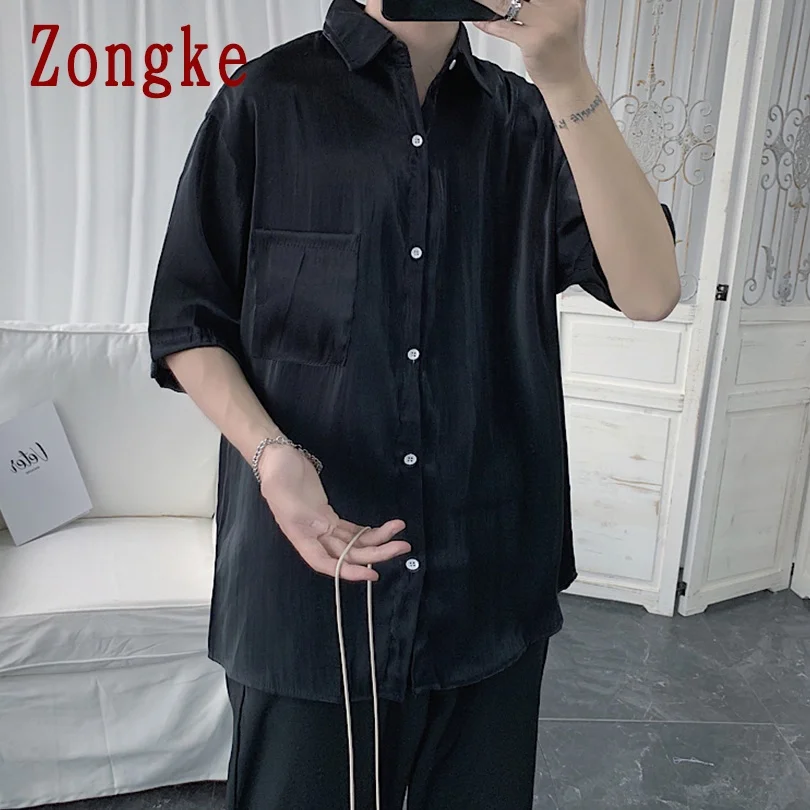 

Zongke Summer Shirt Men Clothing 2021 Fashion Short Sleeve Shirt For Men Short Sleeve Blouse Harajuku Vintage Clothes M-2XL