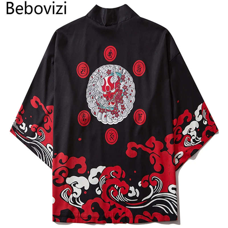 

Bebovizi Harajuku Kimono 2020 Men Japanese Thin Kimono Streetwear Traditional Cardigan Samurai Yukata Demon Haori Obi Kimono