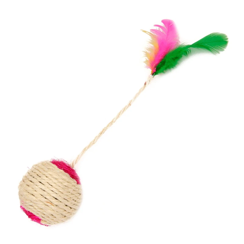 

Sisal Scratch Toy For Kitten Cat Feather Teaser Rolling Ball Pet Cat Playing Training Toys