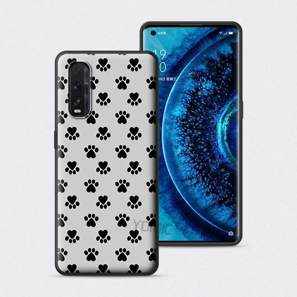 

Cat Dog Paw Case for Oppo A52 A5 A9 2020 A53 Find X2 Lite X3 Ace Reno 3 4 5 F15 F11 Pro A73 TPU Black Soft Phone Cover