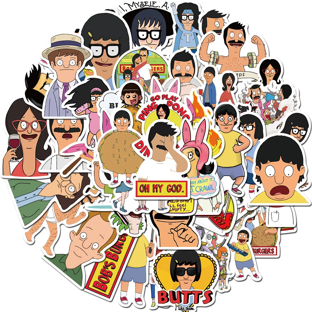 

10/30/50PCS Bob's Burgers Cartoon Stickers Laptop Water Bottle Skateboard Bike Waterproof Graffiti Decal Sticker Packs Kid Toy