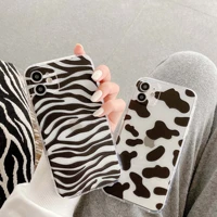 zebra and cows pattern phone case silicone conque for iphone 11 13 pro max 12 mini xs max x xr 7 8 plus clear cute capa shell