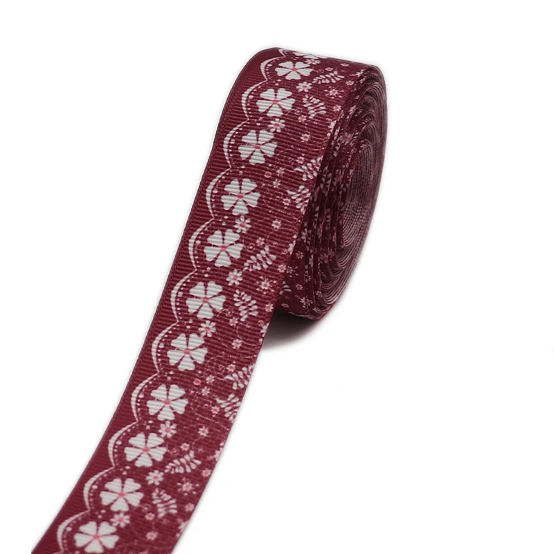 

50 Yards 1" 25MM Lace Printed Grosgrain Ribbons For Hair Bows DIY Handmade Materials Y2020120103