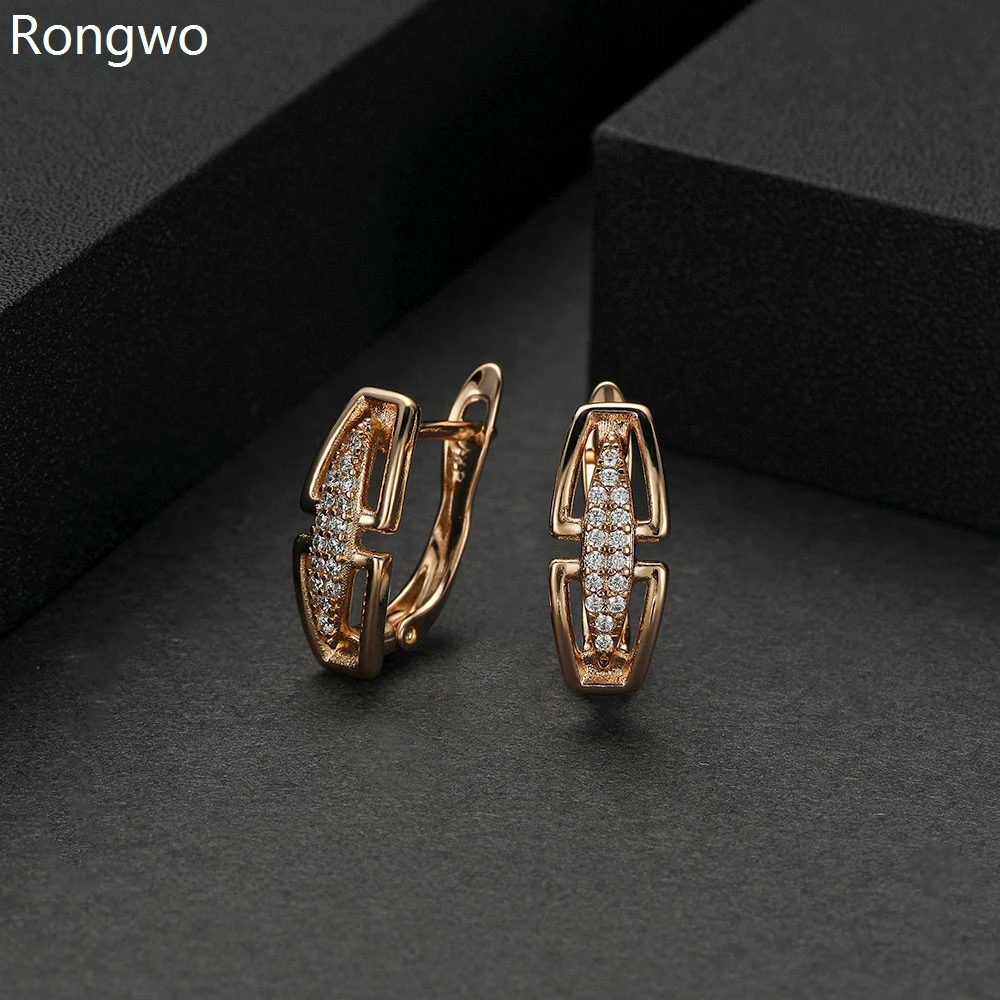 

Geometric Symmetry Copper Earrings Inlaid Crystal Quality Golden Color Stud Earrings Wedding Gift Jewelry Accessories For Woman