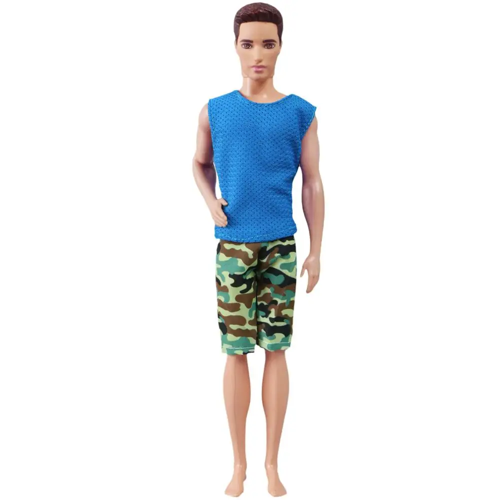5 Pcs Men Outfits Mixed Style Stripe Camouflage T-Shirt Vest Plaid Shorts Pants Clothes for Barbie Doll Ken Accessories | Игрушки и
