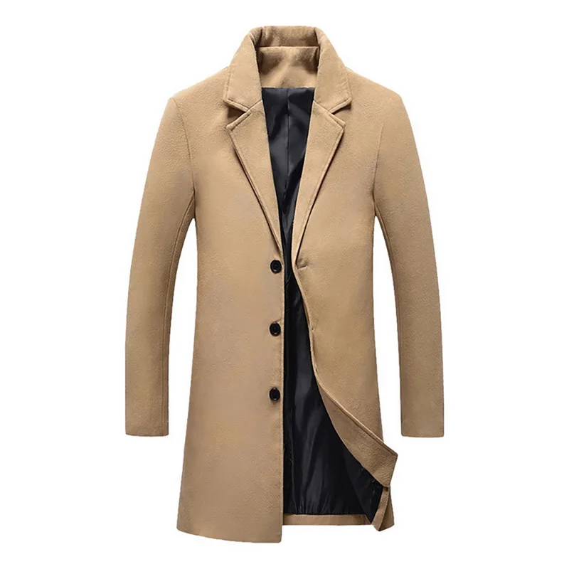 Khaki A CYSINCOS, модное мужское шерстяное пальто, зимнее, теплое, Одноцветный, длинный Тренч, куртка, мужской, однобортный, Деловой, Повседневный, пальто, парка - Цвет: Khaki A
