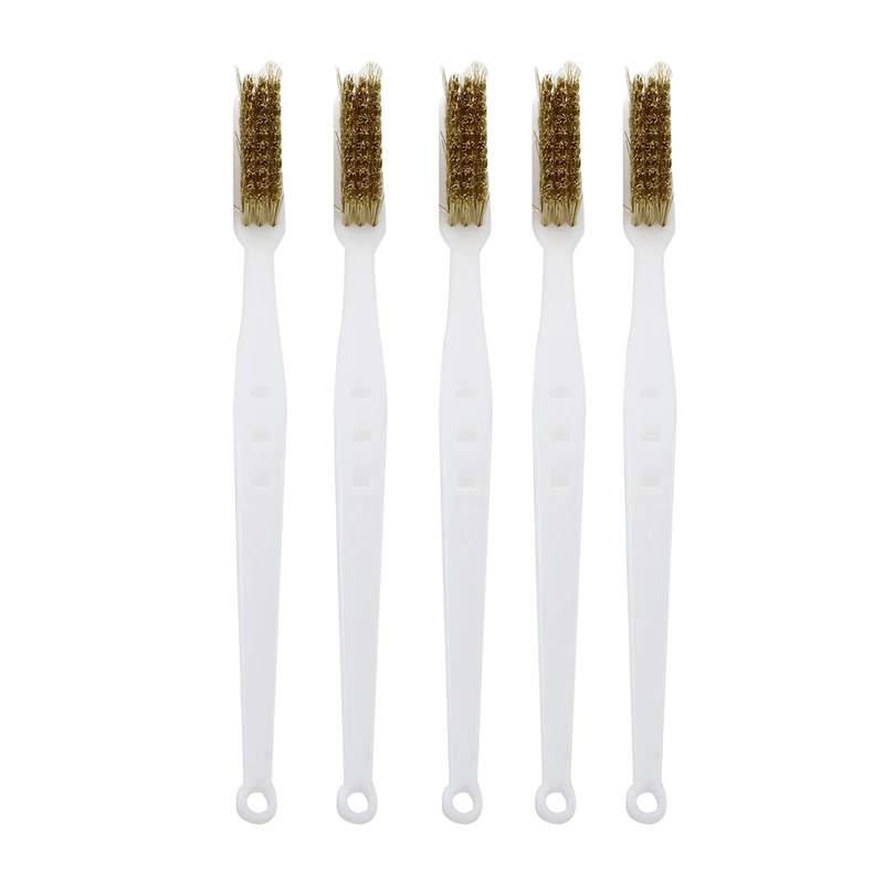 

6.9-Inch Plastic Handle Brass Bristle Wire Brush - White (5 Pieces)