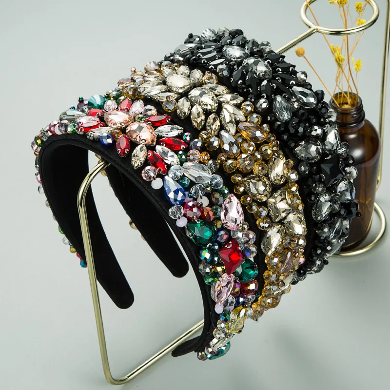 

Fashion Baroque Shiny Crystal Headbands for Woman Luxury Rhinestone Flower Bezel Hair Hoop Woman Wedding Party Hair Accessories