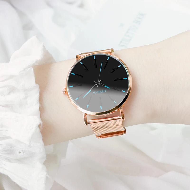 

GENEVA Ultra Thin Women's Watch 2019 Business Watch Women LuxuryRose Gold Mesh Stainless Steel Women's Watches Female Clock