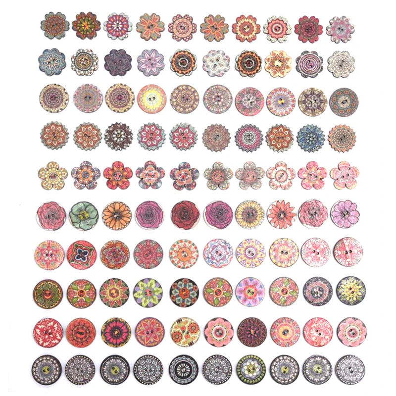 

50pcs 20mm/0.8in Mixed Painting Wooden Buttons For Crafts Scrapbooking Sewing Clothes Button DIY Kid Apparel Supplies