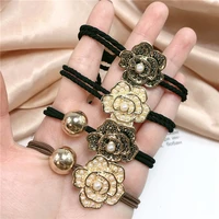 new fashion flowers hair rope tie accessories for women ultra stretch all match vintage crystal block girls hair band
