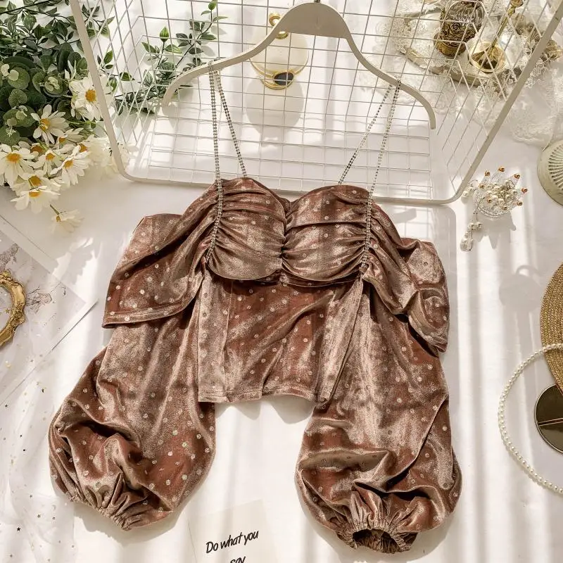 Блузка женская велюровая с открытыми плечами пикантный винтажный топ на