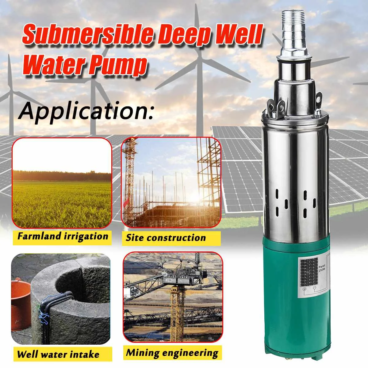 

WOLIKE 40m 24V Solar Water Pump 260W High Lift Deep Well Pump DC Screw Submersible Pump Agricultural Irrigation Garden Home