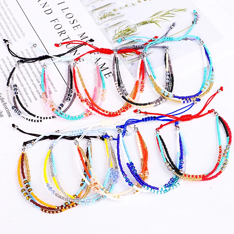 Богемный стильный тонкий браслет с бусинами Многослойные цвета дружба богемные