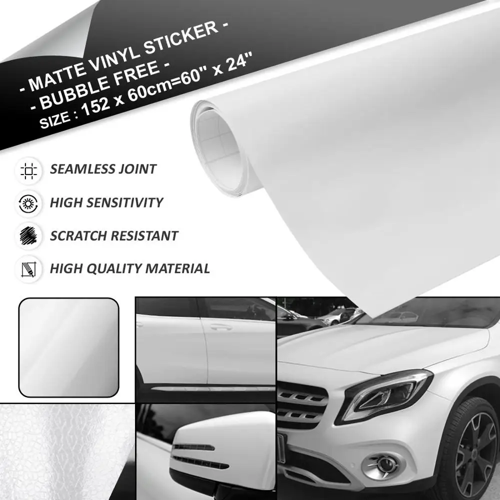 152x60cm Matte White X AUTOHAUX 152 см* 30 см/60 см красный черный белый матовый без пузырьков самоклеющаяся виниловая пленка для кузова автомобиля декоративная обертка наклейка - Название цвета: 152x60cm Matte White