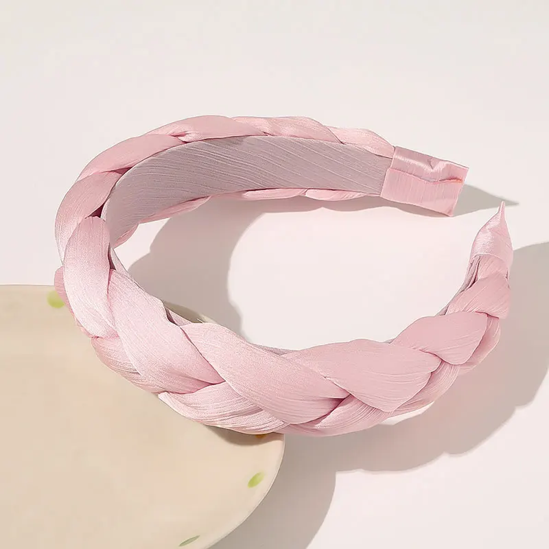 

2020 Twist Braided Satin Headband Solid Color Knotted Hairband Wide Turban Bezel Hair Hoop for Girls Hair Accessories Headwear