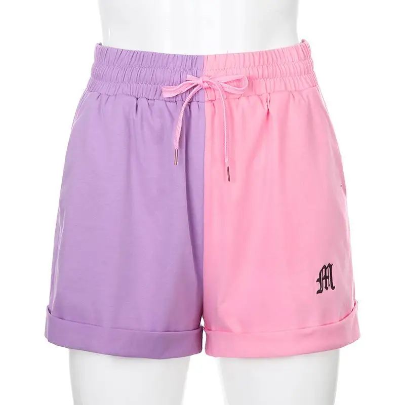 

ZITY 2020 Summer Short Outfits Women Tracksuits Cute Girls Color Block Two Piece Sets Shorts With Crop Top T Shirt