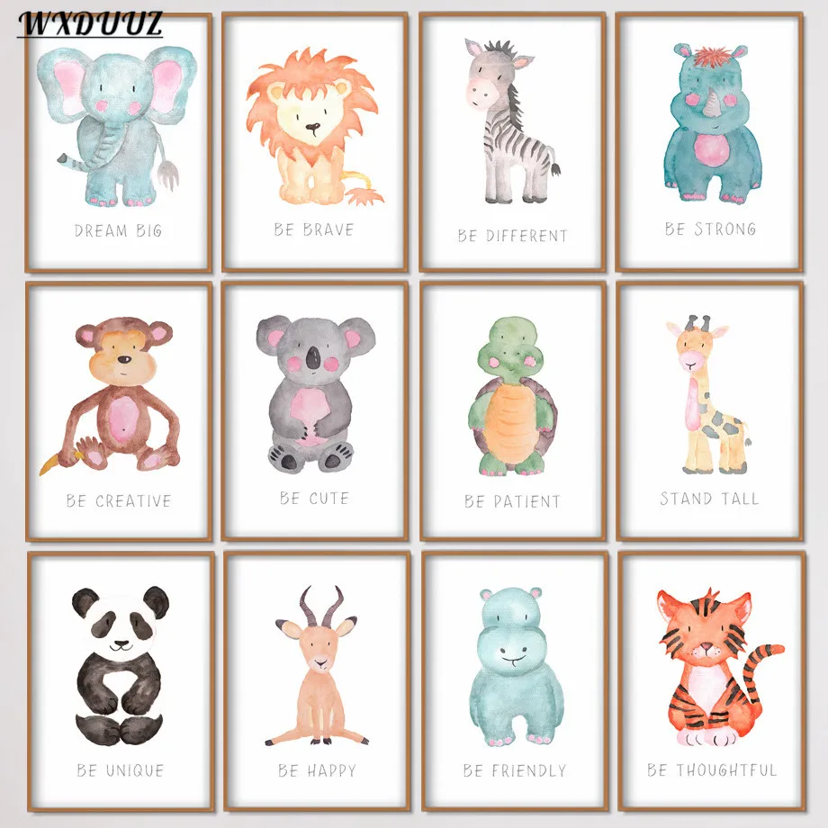 

Картина с животными из мультфильмов в скандинавском стиле, ручная роспись, художественный декор, детская комната, Настенный декор, качестве...