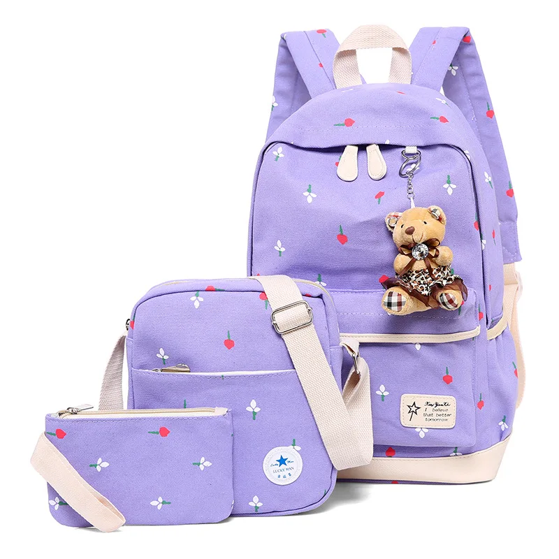 3 шт./комплект женский холщовый рюкзак с цветочным принтом | Багаж и сумки