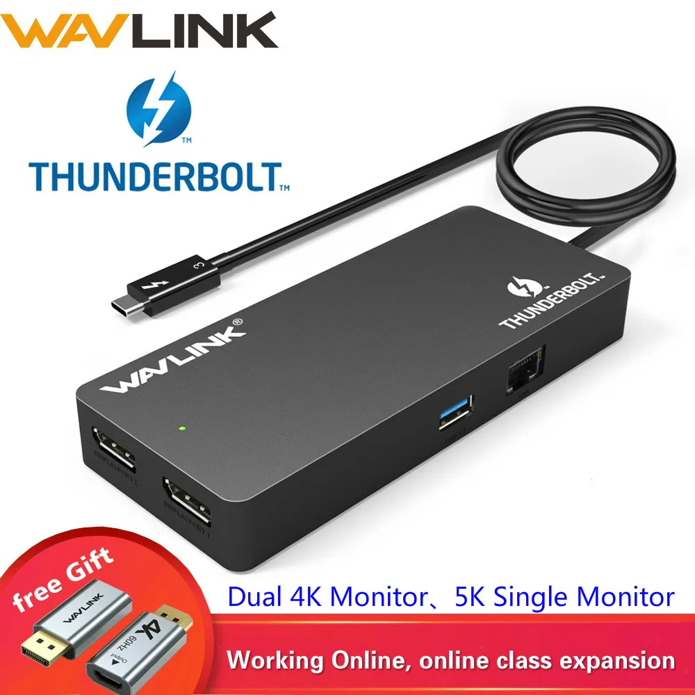 Wavlink Thunderbolt 3 USB C док-станция двойной 4K @ 60Hz дисплей 5K с Адаптер DP к HDMI Gigabit RJ45 0 Intel