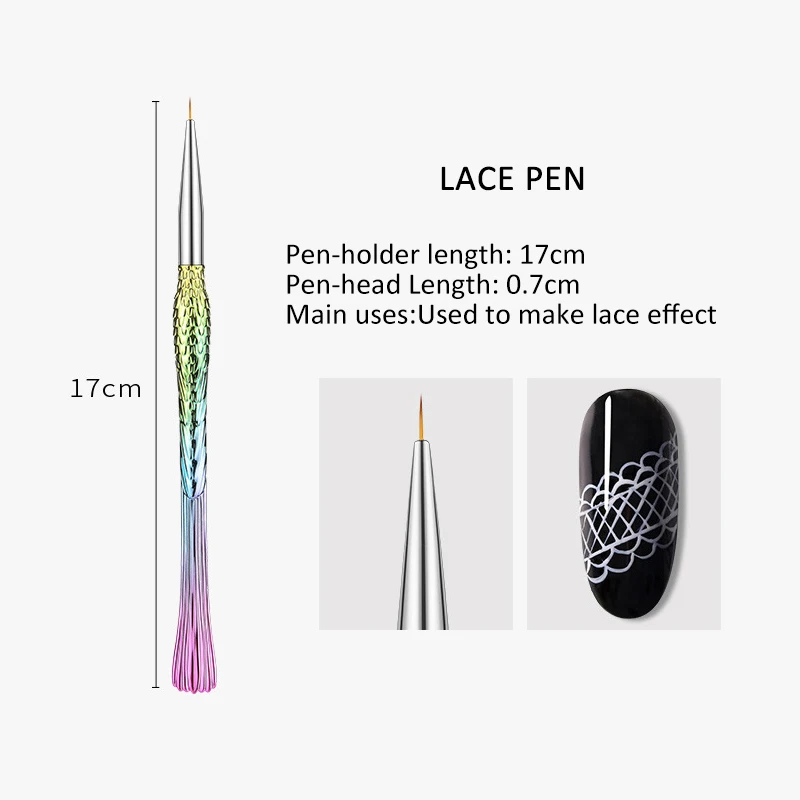 Ручка для рисования в виде русалки ногтей с кружевными линиями цветами и