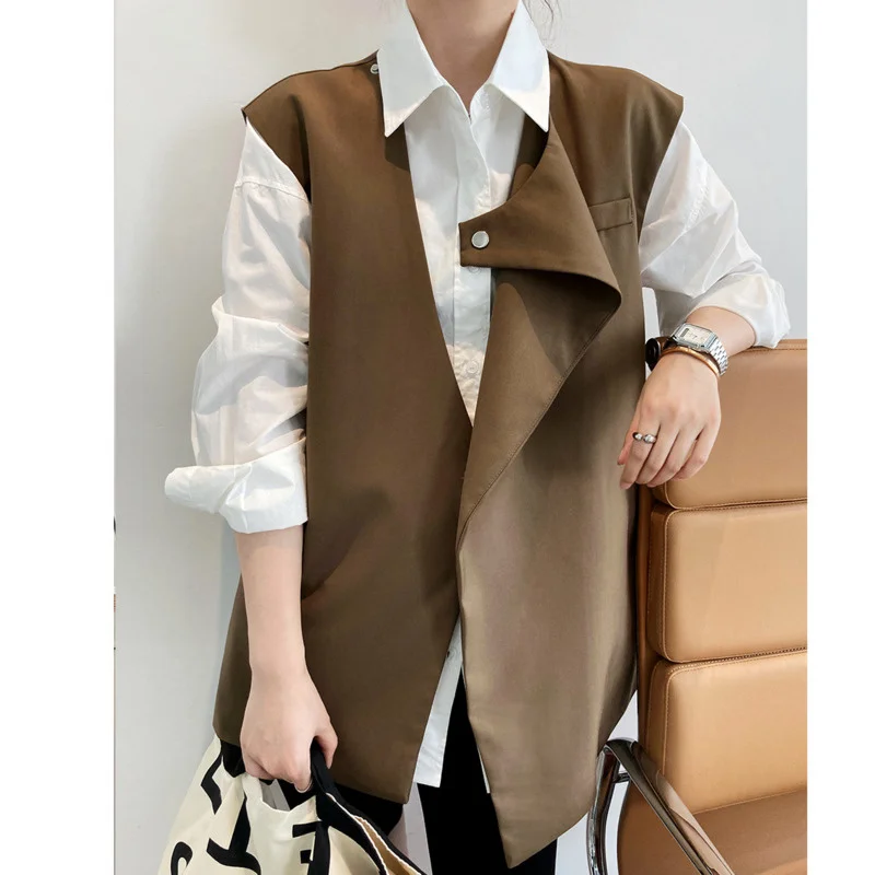 EWq-Корейская женская повседневная жилетка модная одежда с круглым вырезом и