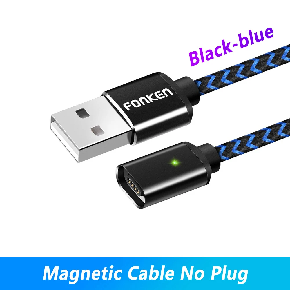 Black Cable No Plug FONKEN Магнитный usb-кабель Micro USB type C Магнитный кабель для телефона 1 м 2 м светодиодный Быстрый Магнитный зарядный кабель Mini usb C зарядный шнур - Цвет: Black Cable No Plug