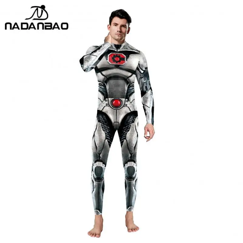 

NADANBAO New Fashion Cosplay Costume Women's 3D Armor Print Catsuits High Elastic Slim Bodysuit One-Piece Clothing Men Jumpsuit