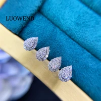 luowend 100 18k solid white gold au750 women stud earrings real natural diamond earring fashion luxury lady water drop shape