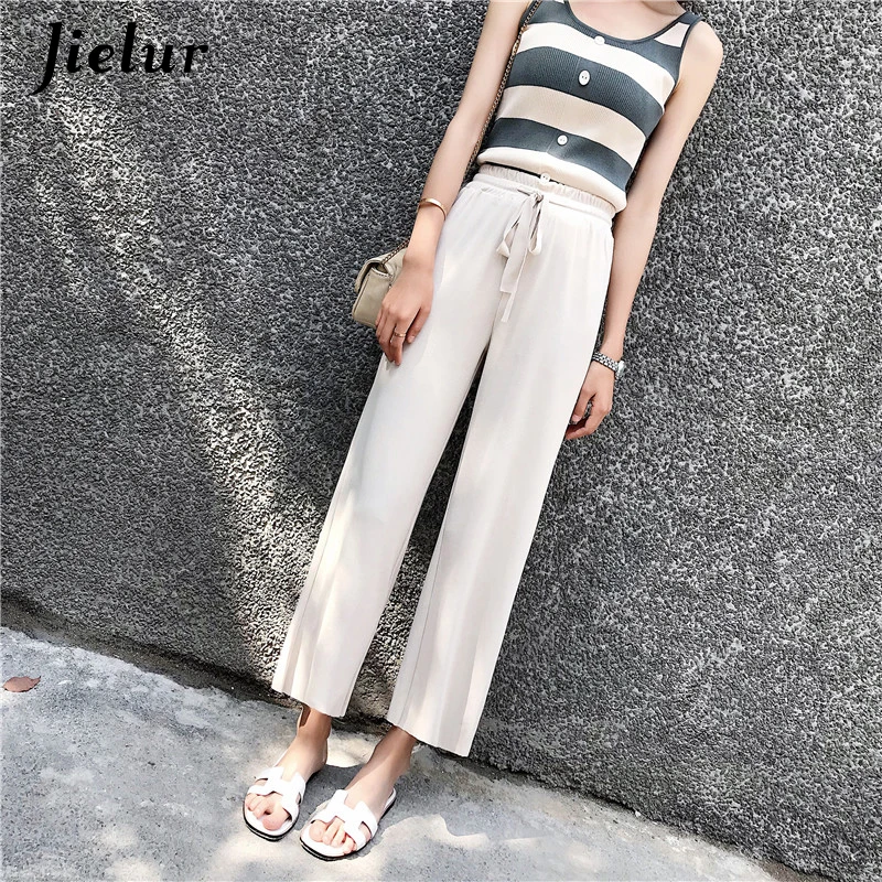 Осень 2021 женские брюки Jielur на шнуровке однотонные облегающие трикотажные