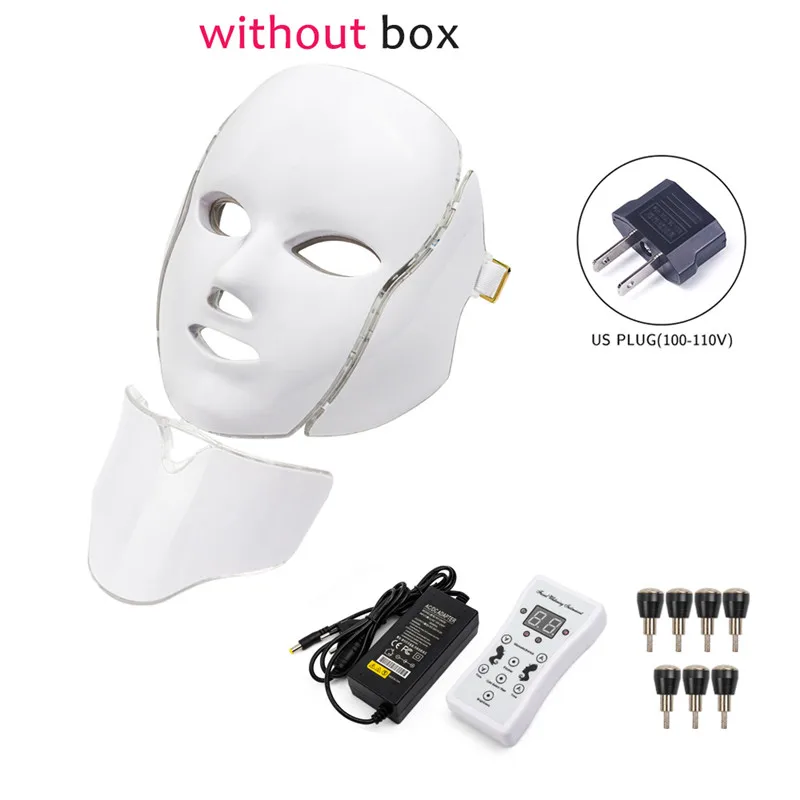 US Plug withoutbox 7 цветов светильник светодиодный маска для лица с омоложением кожи шеи уход за лицом Лечение Красота анти акне терапия Фотон отбеливание PDT - Цвет: US Plug withoutbox