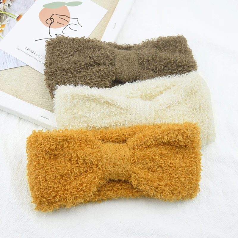 

Winter Warm Wide Knitted Headbands For Women Bows Knotted Crochet Elastic Hair Bands Girls Fashion Solid Color Hair Accessories