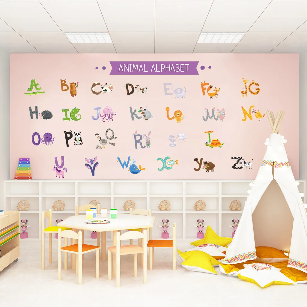 Creative animal alphabet kid wall stickers baby room classroom decoration chambre bebe vinilo pared deco chambre adesivi murali