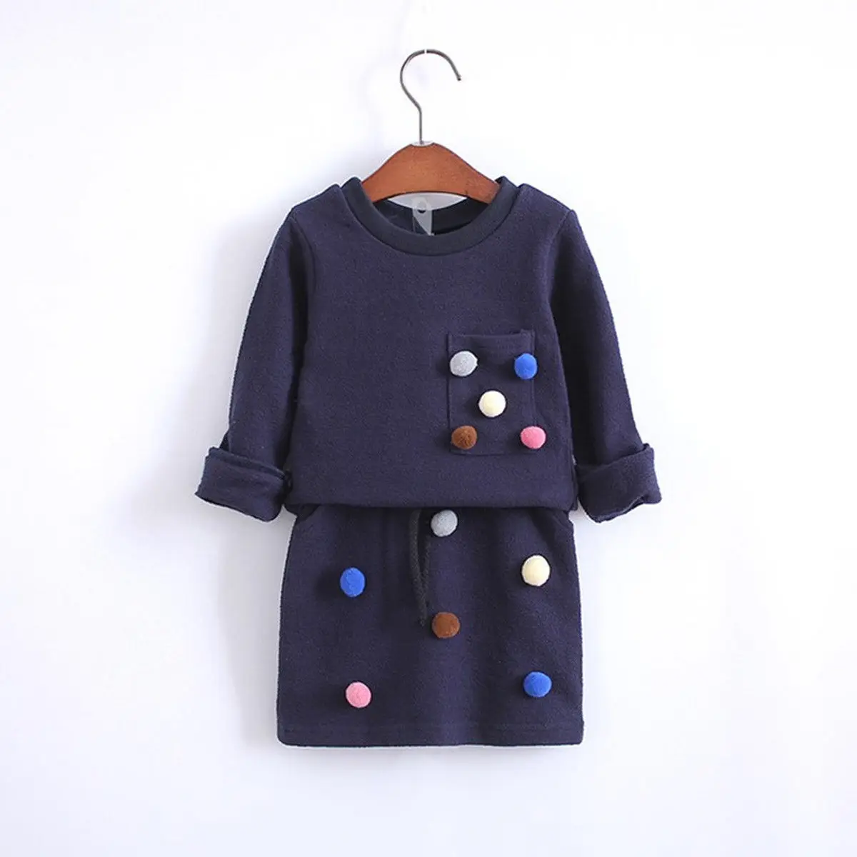 Свитер с маленькими шариками для девочек от 1 до 6 лет повседневные топы + юбки