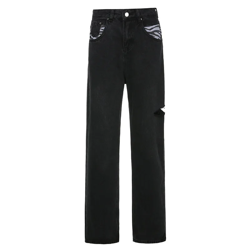 

Women Pants Jeans Black Chic Casual Womens Wide Leg Hip-hop Mopping Vintage 2021 Summer High Waist Street Denim Trousers
