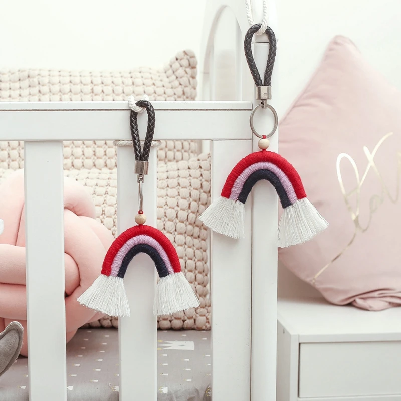 Радужный макраме брелок Подвеска богемная сумка Подвески ручной плетения хлопок