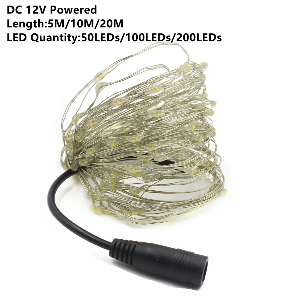 DC 12V Рождественская елка Гирлянды Гирлянда Медный провод светодиодный строка 1/2/5/10/20 м для дома и улицы Свадебная Hoom украшения лампа - Испускаемый цвет: DC 12V