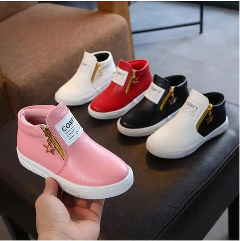 Весенне осенние модные детские ботинки для мальчиков и девочек Кожаные