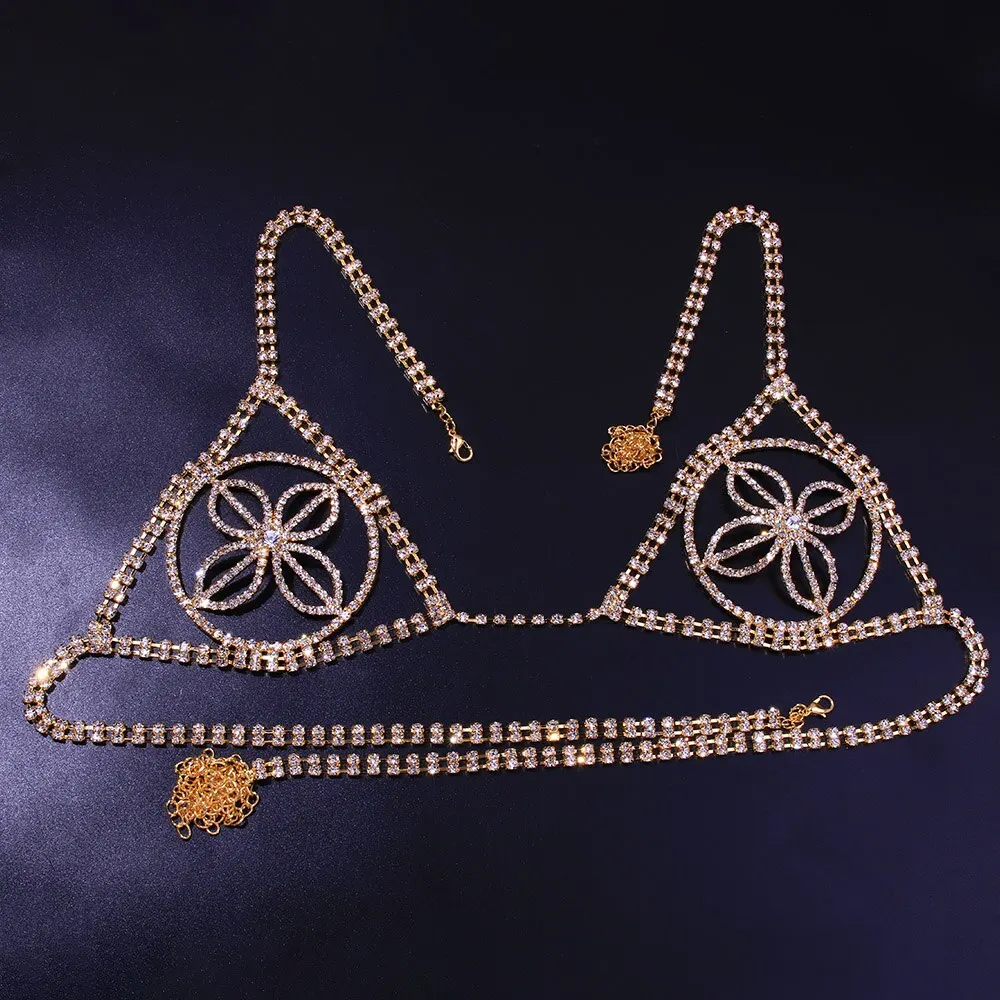 Designer Flower Crystal Bra Chest Chain Top Lingerie Sexy Rhinestone Bikini Harness Body Jewelry For Women Rave Festival |