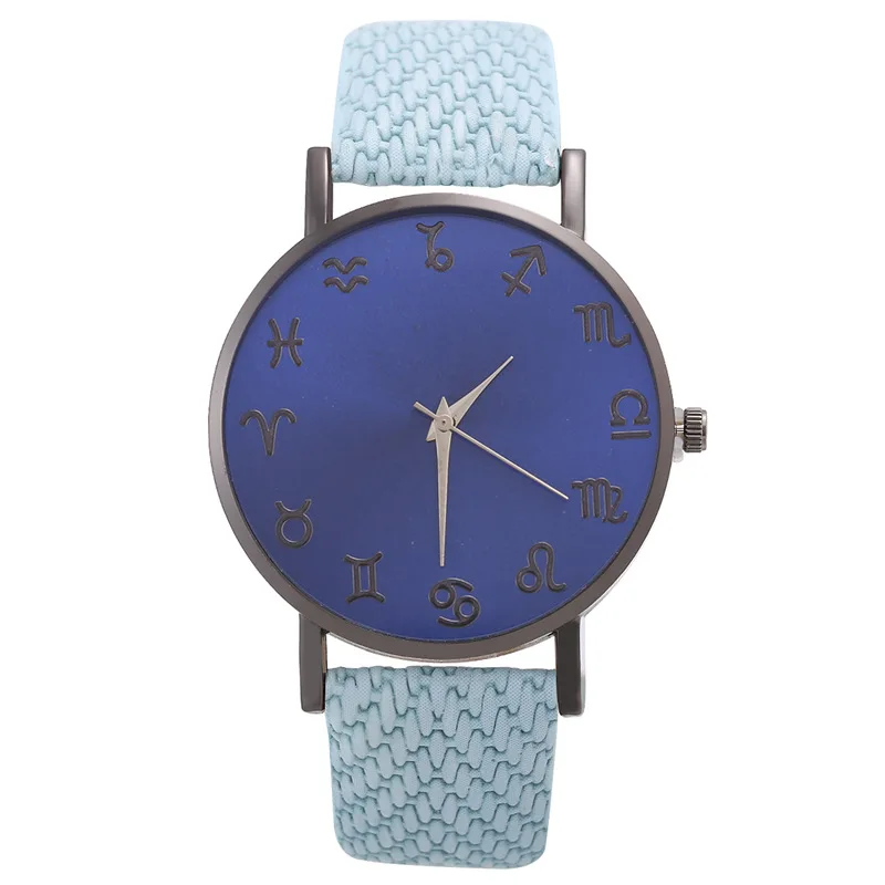 

Korean Simple Ladies Watch Casual Fashion Personality Constellation Scale Blue Mirror women's Watch Yellow Leather Strap Watches