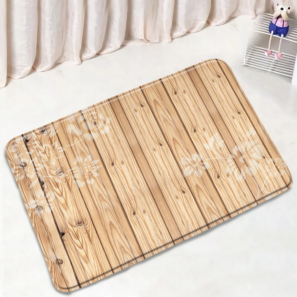 

Wood Grain Bath Mat Anti-Skid 3D Printing Retro Stripe Absorbent Bedroom Carpet Floorpad Kitchen Footmat Home Rug Bathroom Mats