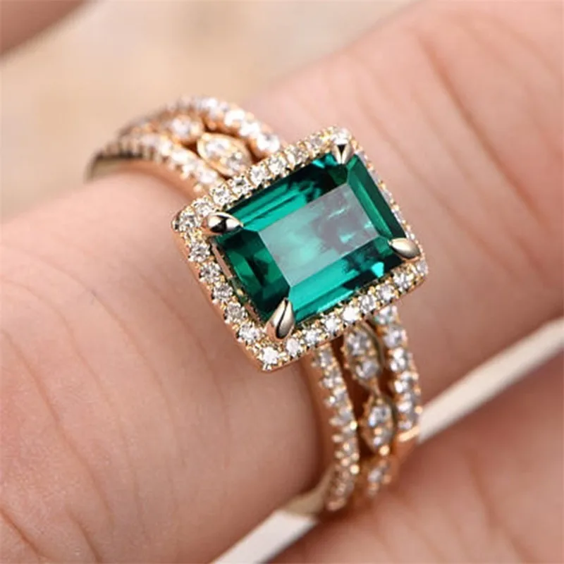 Новинка 3 шт./компл. обручальные кольца с зеленым камнем из циркония для женщин