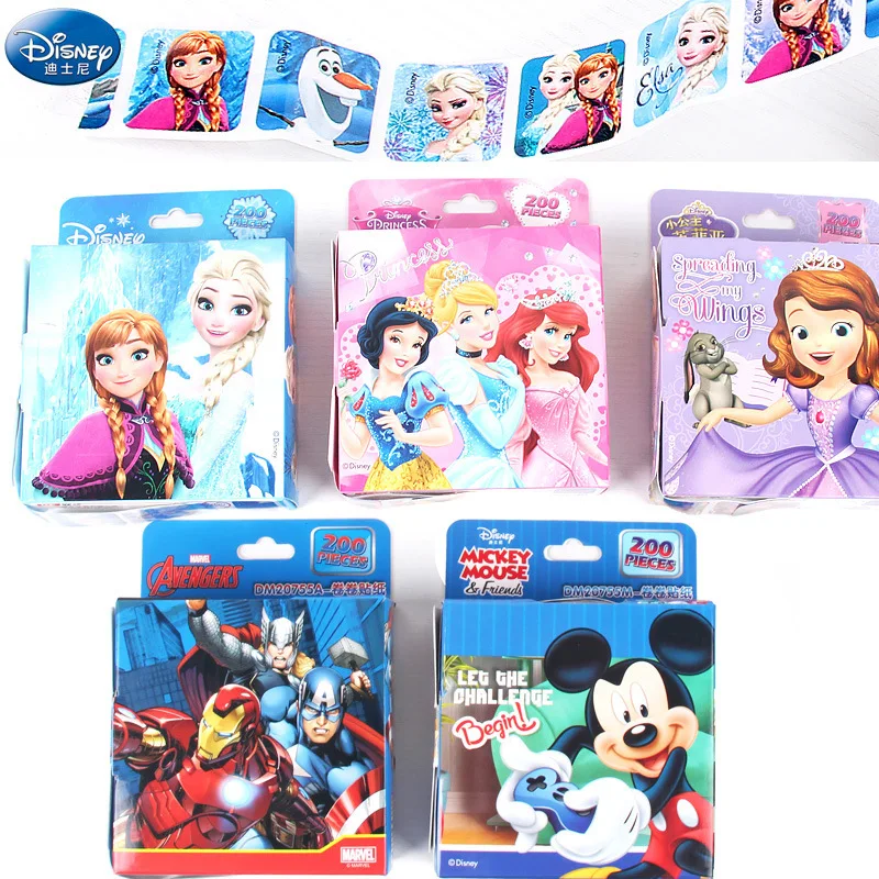 

200 pcs/set Disney Cartoon Frozen Elsa and Anna Stickers set with box Princess Sofia Mickey cars Removable Stickers gift Toys