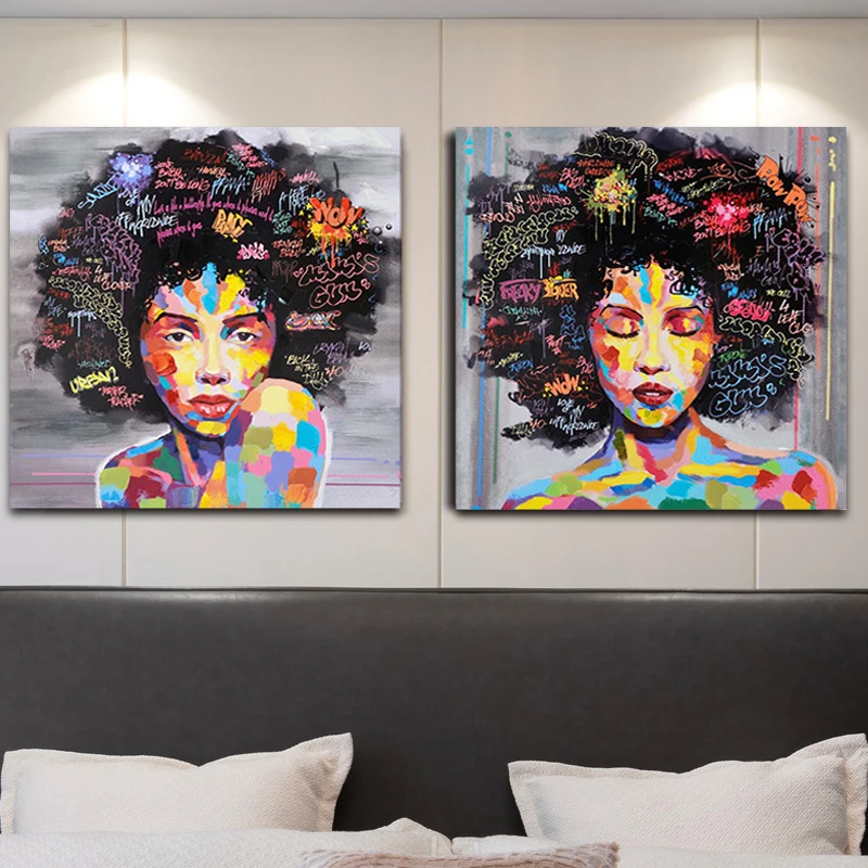 OUCAG граффити афро женщины Картина маслом современная фигура Холст плакат и