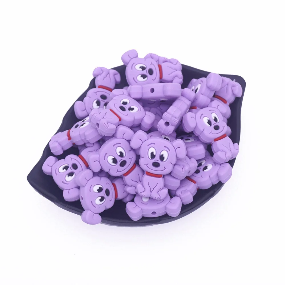 Purple Sutoyuen 5 шт., силиконовые бусины с героями мультфильмов для еды, мини-щенок, собака, детский прорезыватель, бисероплетение, BPA бесплатно, жевательная пустышка, сделай сам, детские игрушки для прорезывания зубов - Цвет: Purple