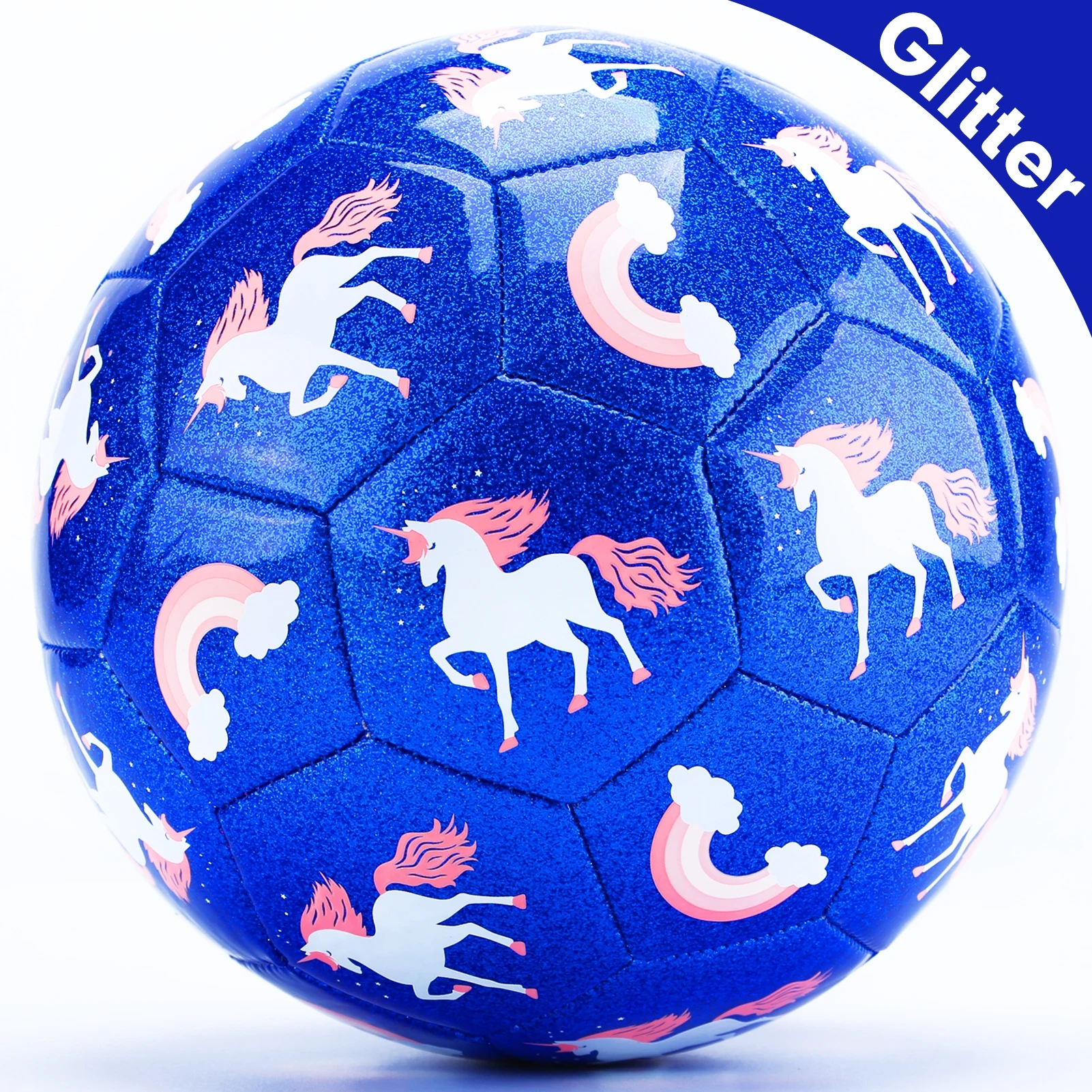 

Hahaland Kids Soccer Ball Size 3 Glitter Effect with Pump Mesh Bag Toys for 3 Year Old Outdoor Sports Blue Unicorn Football