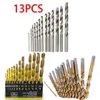 13 шт.компл. 1,5-6,5 мм спиральное сверло из быстрорежущей стали с титановым покрытием для дерева, искусственное сверление, Деревообрабатывающие инструменты с коробкой для пластика