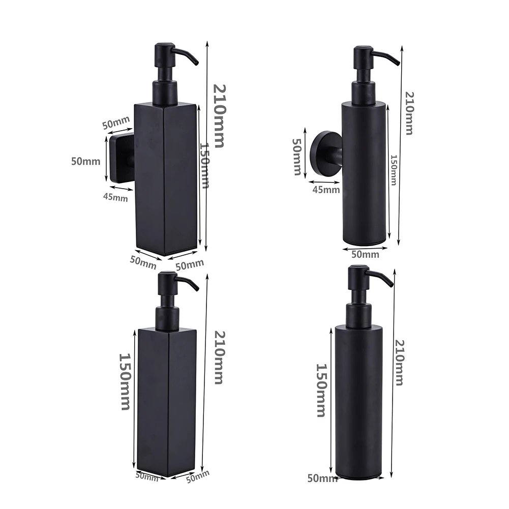 

200ML Black Soap Dispenser Stainless Steel Hand Soap Dispenser Wall-mount Dispenser Liquid Soap Container Bathroom Accessories